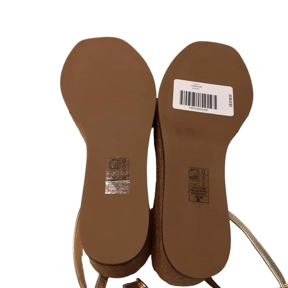 Chicos Shoes Women's Sz 9 Gold Carlina Wedge Espadrille Sandals Leather Boho NEW